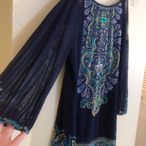 INC Navy Lined Cold Shoulder Paisley Pheasant Top NWOT - Picture 6 of 9